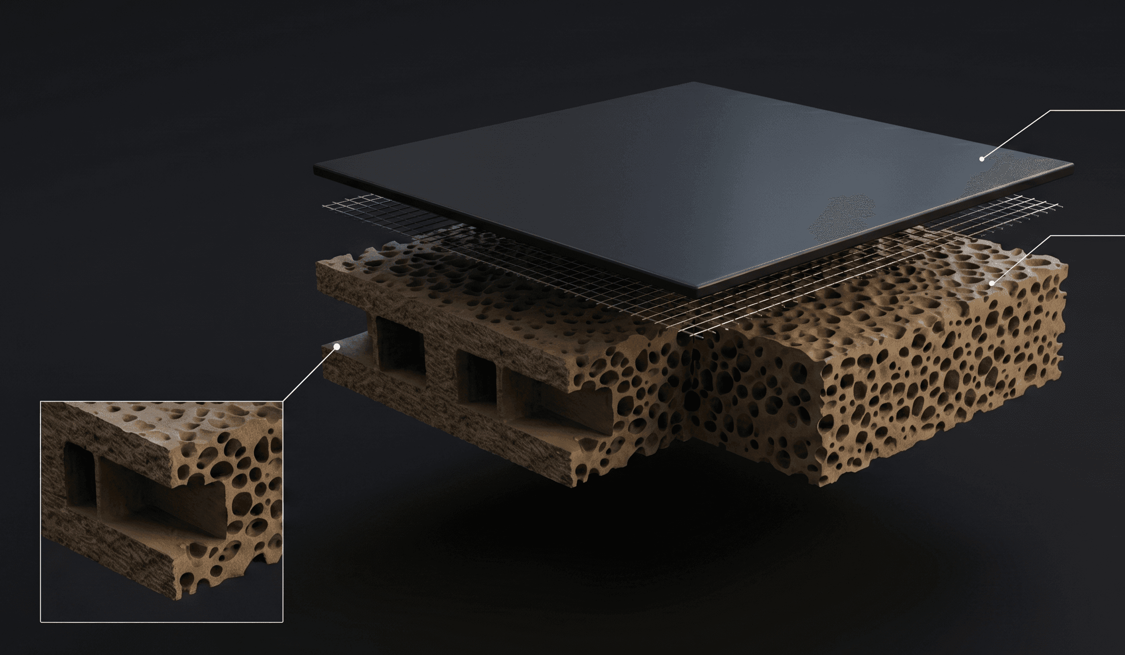 AeroCore ceramic foam cross-section showing cellular microstructure